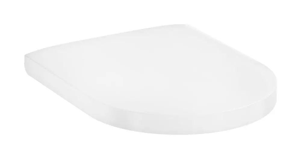 Weißer WC-Sitz von Hansgrohe mit gerundeter Kante und oberer Befestigung, platziert auf einem neutralen Hintergrund.